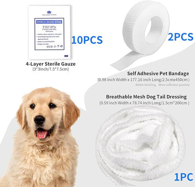 13 Pcs Dog Tail Protector Bandage Set - Sterile Vet Wrap Gauze, Breathable Mesh Tail Dressing and Self-Adhesive Pet Bandage for Wound Care. Happy Dog Paw Nail Bandages, Paw Wounds for Pet Animals