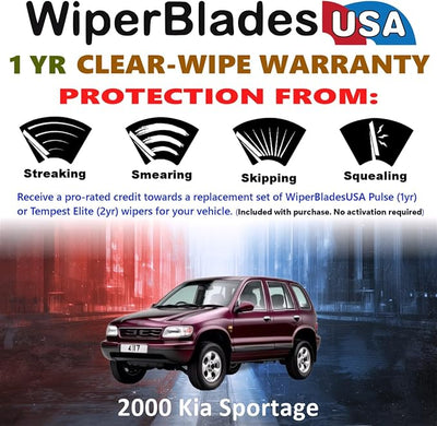 WiperBladesUSA Wiper Blades Set w/ 1yr warranty compatible with Kia Sportage 2000 Wipers (Set of 3) w/Rear Wiper Pulse Wipers