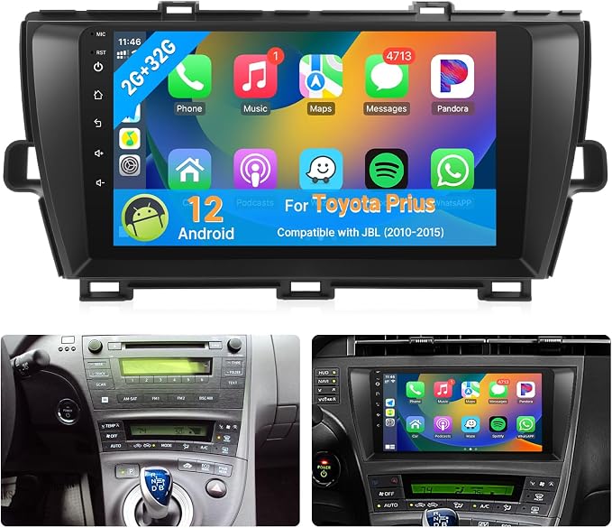 Android12 Car Stereo for Toyota Prius 2010-2015 Radio Upgrade Compatible with JBL Touchscreen Wireless CarPlay Android Auto in-Dash Bluetooth GPS Navigation WiFi Backup Camera MIC