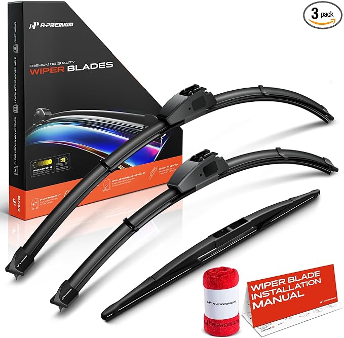 A-Premium 26"/24"/16" Windshield Wiper Blades Compatible with Honda Passport 2019-2024 - Front Rear Wipers Blade Set for Hook/RL3 Arm Connector, with Wear Indicator & Towel (Pack of 3)