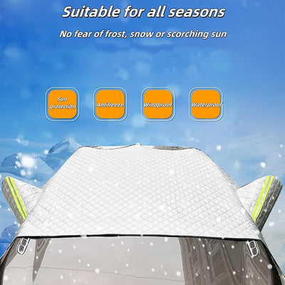 4-Layer Magnetic Windshield Cover for Car, Universal Windshield Frost Protector Cover with Side Window and Rearview Mirror Protector, for Most Cars, SUV, Truck (2PCS*for SUV/MVP)