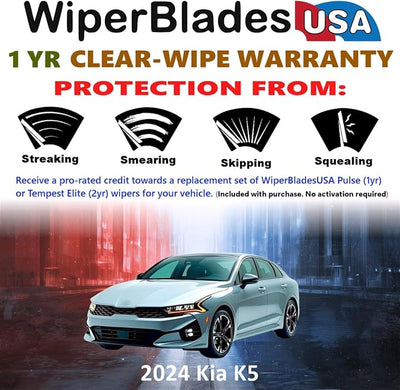 WiperBladesUSA Wiper Blades Set w/ 1yr warranty compatible with Kia K5 2024 Wipers (Set of 2) Pulse Wipers