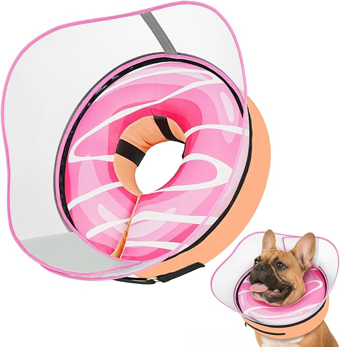 Raised Inflatable Dog Cone After Surgery - Adjustable Recovery Donut Collar with Removable Shield to Stop Licking Wounds & Protect Stitches - Soft Dog Cone Alternative for Small Dogs (Pink,S)