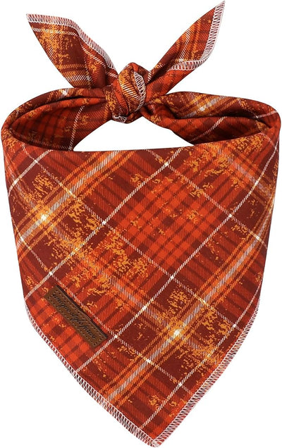 Unique Style Paws Dog Bandanas 1PC Washable Cotton Triangle Dog Scarfs Autumn Plaid with Orange Brown Grid for Small Medium Large Dogs and Cats