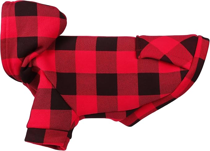 Plaid Dog Hoodie: Premium Polycotton Fabric Dog Clothes with Back Pocket and Leash Hole, Dog Sweatshirt for Small, Medium, & Large Dogs ¨C Stylish and Functional for All Occasions Red M