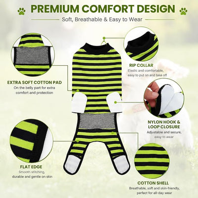2 Packs Breathable Cotton Dog Recovery Suit for After Neuter Spay Abdominal Wounds Protector, Professional Anti-Licking Onesies for Male Female Pets Surgery Bandages, XL Blue & Green Stripes