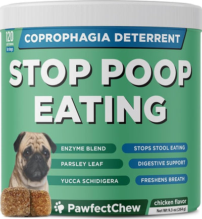 PAWFECTCHEW Stool Eating Deterrent for Dogs – No Poo Soft Chews with Probiotics & Digestive Enzymes – Supports Breath & Digestion – Made in USA – 120 Count