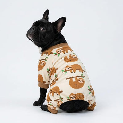 Fitwarm Sloth Dog Fleece Pajamas, Soft Winter Clothes for Small Dogs Boy Girl, Funny Pet Outfit, Brown, Cream, XL