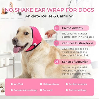 Dog Ear Covers for Bath,Shower,Elastic Dog Ear Muffs Noise Reduction Anxiety Relief,No Flap Ear Wrap Calming Hood for Grooming,Blow Dry,Thunder,Waterproof Ear Protection for Dogs(Pink,M)