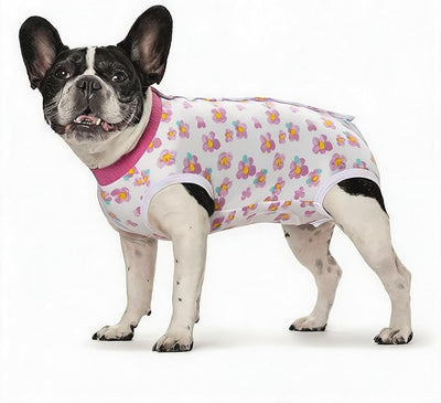 2 Packs Pet Dog Recovery Onesie Suit for Dogs Cats After Surgery,Dog Abdominal Wounds Bandages Cone E-Collar Alternative. (White Flower, XS)
