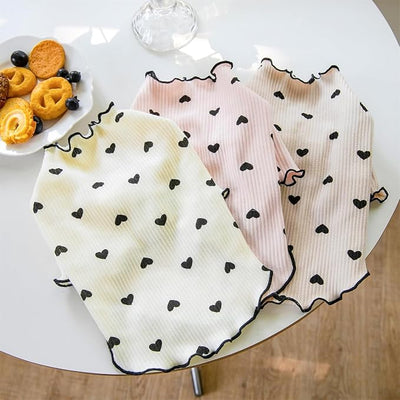 Pet Clothes for Small Dogs Cat Summer Fall Heart Print Shirt Stretchable Ruffle Long Sleeve Outfits for Chihuahua Schnauzer Shih Tzu Yorkie (Coffee, X-Large)