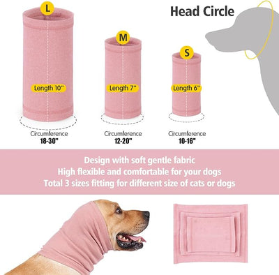 Meifsou Calming Hoodie for Dogs - Stretchy Dog Ear Cover, No Shake Anxiety Head Wrap Quiet Ears, Pet Snoods for Thunder, Lightning, Fireworks, Vet Visits, Grooming, Rabbit Plush Fabric, Purple L