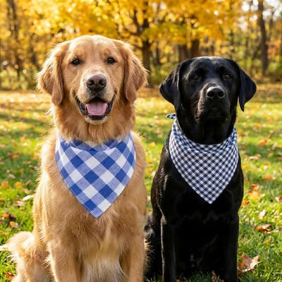 Cotton Linen Dog Bandanas 1 Pack, Plaid Checkered Bandana for Large Dogs, Soft Breathable Classic Dog Apparel & Accessories (Blue Plaid, Large)