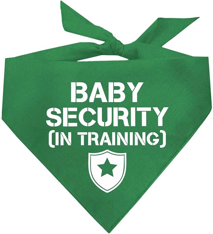 Baby Security in Training Dog Bandana | 100% Cotton Adjustable Triangle | Made in USA | New Baby | Pregnancy Announcement Photoshoot Prop | Gender Reveal | Green One Size (223)