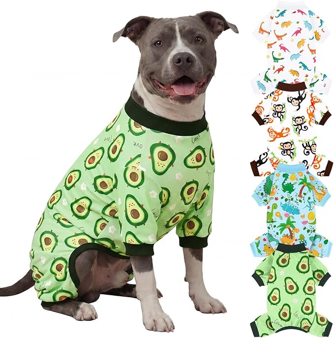 XPUDAC 4 Pack Dog Pajamas Soft Strechy Summer Doggie Clothes for Medium Large Dogs Boy Girl Dog Onesie Pjs Cat Apparel, 5XL