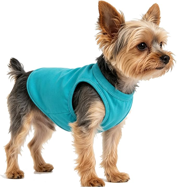 Cotton Dog Clothes Summer Pet Outfit Plain Color Tees Teal Color Doggie Shirt for Yorkie Chihuahua Teddy French Bulldog Dachshund (Neck Girth 12.99'')
