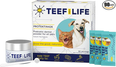 Teef For Life Protektin42+K Plant-Derived Daily Dental Care for All Pets (Sodium-Free), Prebiotic Dental Powder, Naturally Fights Plaque and Tartar, Kit with 90 Servings