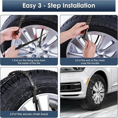 Qoosea Snow Chains Tire Chains for Car, Trucks, SUV Universal Emergency Snow Tire Chains, Adjustable Anti-Slip Tire Cables & Universal Fit (12 Pcs Black Plastic)