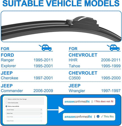 CJPPPZIW® Windshield Wipers -18"+18" Replacement for 1995-2011 Ford Ranger/2006-2011 Chevrolet Chevy HHR,OEM Quality Premium All-Season Wiper Blades (Set of 2)