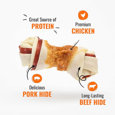 Good ‘n’ Fun Triple Flavor 4-Inch Bones for All Dogs, 6 Count, Treat Your Dog to Long-Lasting Chews Made with Beef Hide, Pork Hide and Chicken