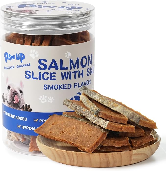 Salmon Dog Treats, Smoked Salmon Jerky with Fish Skin, High Protein Fish Jerky for Dogs, Omega 3-6 & Taurine, Gentle on Sensitive Stomachs, 12.5 oz
