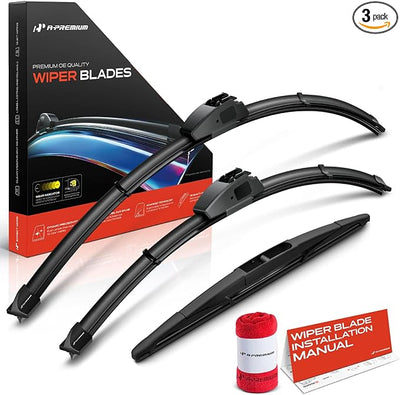 A-Premium 22"+17"+14" Windshield Wiper Blades with Wear Indicator & Towel | Compatible with Saab 9-2X 2005-2006, Front Rear Wipers Blade Set for Hook/RL3 Arm Connector, Pack of 3