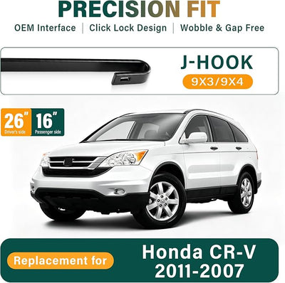 Windshield Wiper Blades Replacement for Honda CRV CR-V 2007 2008 2009 2010 2011 Original Factory Quality Front Rear Wiper Blade Set - 26" 16" 14" (Set of 3)