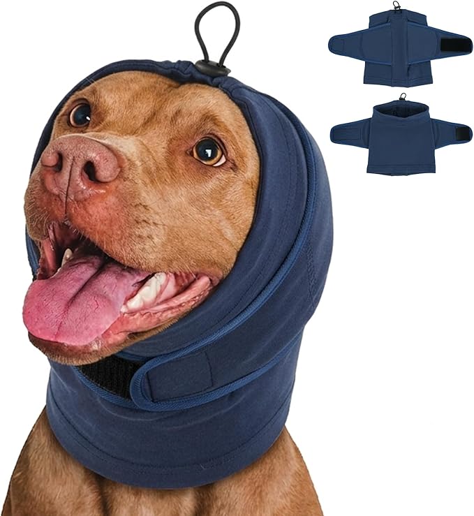 MIGOHI Dog Ear Cover for Anxiety Relief, Noise Cancelling Muffs for Fireworks Thunderstorms, Quiet Ears for Dogs with Hook & Loop, Adjustable Soft No Shake Ear Wrap for Dogs Hematoma,Vet Visit,Blue L
