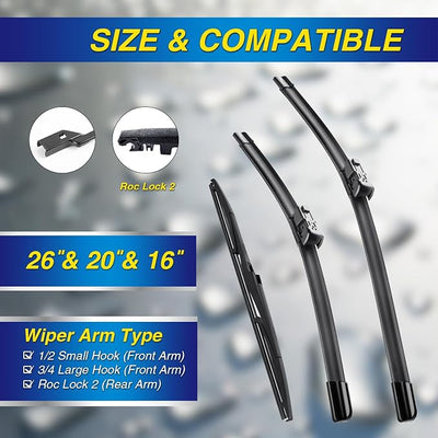 5 PLUS® Windshield Wipers Replacement for Lexus RX350 2021-2016,RX450h 2022-2016,Silicone Water Repellent Wiper Blades-26"/20"/16"(Set of 3), OEM Fit, All-Season, Easy Installation