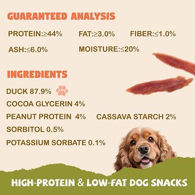 Duck Jerky Dog Treats, Tender Duck Breast Only, High-Protein & Low-Fat, Easily Digestible & Rawhide-Free, Healthy Skin & Shiny Coat, Reward & Training Treats for All Life Stages Dogs, 10.6 oz