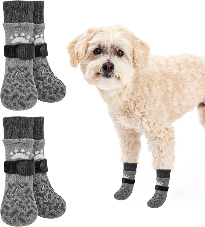 SCENEREAL Anti Slip Dog Socks to Prevent Licking Paws, Dog Shoes for Hot/Cold Pavement, Paw Protector Traction Control on Hardwood Floor, Dog Shoes Booties for Puppy Small Medium Large Senior Dogs