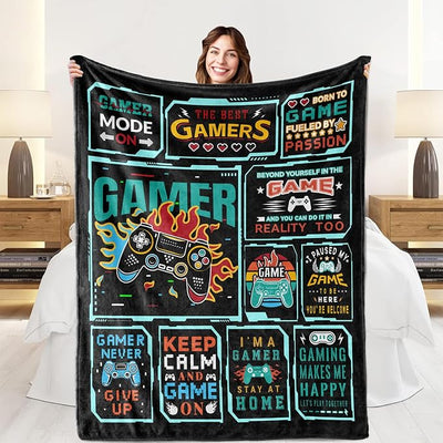 Gaming Blanket for Boys, Black, 40x60 Inches | Gamer Birthday Gifts for Kids Toddlers Son, Soft Cozy Game Controller Fleece Throw, Kids Gaming Room Decor