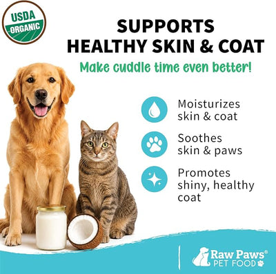 Raw Paws Virgin Organic Coconut Oil for Dogs & Cats, 8-oz - Treatment for Itchy Skin, Dry Nose, Paws - Hot Spot Lotion for Dogs - Natural Hairball Remedy for Cats