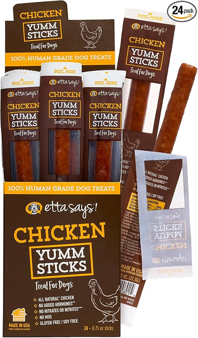 etta says! Yumm Sticks - Real Meat Chicken Dog Jerky Treats - Human Grade - Made in The USA (24 Count Pack of 1)