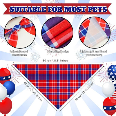 Abbylike 50 Pcs 4th of July Plaid Dog Bandanas Bulk Red White Blue Gingham Bandana for Dogs Triangle Kerchief Bib Scarf for Pet Independence Day 250th Anniversary Patriotic Party Costume, 25 Styles