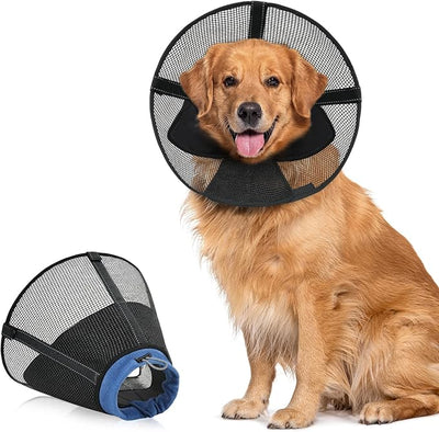 Dog Cone Collar to Stop Licking, Soft Mesh Recovery Collar After Surgery with Liner, Elizabeth Cone Alternative for Medium and Large Dogs, for Surgery, Spay, Neuter, Wound Care,XS,Black and Blue