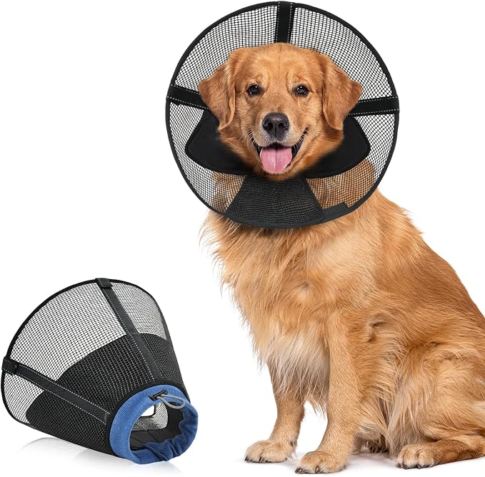 Dog Cone Collar to Stop Licking, Soft Mesh Recovery Collar After Surgery with Liner, Elizabeth Cone Alternative for Medium and Large Dogs, for Surgery, Spay, Neuter, Wound Care,XS,Black and Blue