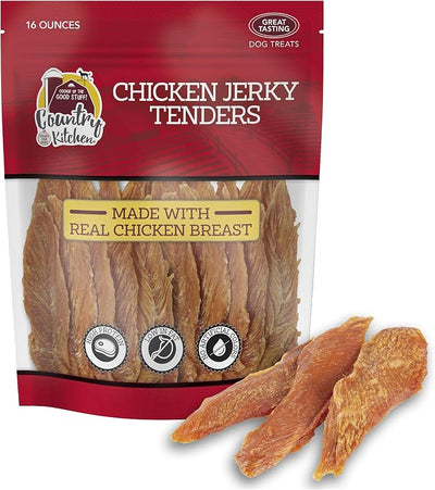 Country Kitchen Chicken Jerky Tender Dog Treats, Made with Real Chicken,High Protein, Low Fat, No Artificial Colors, 16 oz