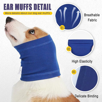 Meifsou Dog Calming Head Wrap, No Shake Quiet Ears for Dogs Anxiety Relief, Original Ear Covers Pet Calming Hoodie for Thunder, Lightning, Fireworks, Vet Visits, High Stretch Ribbed Fabric, Blue S
