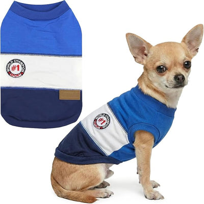 Parisian Pet World Champion Dog Tank Top - Breathable Cotton Pet Apparel - Blue Puppy Clothes - Lightweight Doggie T Shirts for Dogs - Comfortable Sporty Dog Clothes - Summer Shirts for Small Dogs