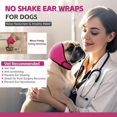Dog Calming Hoodie Quiet Ear Cover for Noise Protection Anxiety Relief Ear Muffs, No Shake Ear Wraps for Dogs, Swim Cap Bath Blow Drying Headband Wraps for Ear Hematoma Groom Fireworks(Pink, Small)