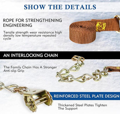 10pcs 175-285mm Anti Slip Tire Snow Chains | Emergency Anti-Slip Blocks, Fits Cars, SUV, Trucks & Lawn Tractors, Great Traction on Icy, Snowy & Muddy Roads