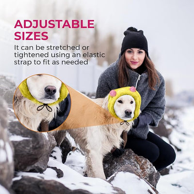 Dog Ear Muffs Noise Protection - Soft Calming Hood for Anxiety Relief, Fireworks, Thunder, Grooming & Vet Visits - Elastic Headband & Comfortable Neck Warmer for Travel (Yellow, Medium)