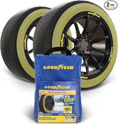 Goodyear Grip Snow Socks for Tires. Designed for All Tire Brands. Textile Chain Replacement for Optimal Traction in Snow & Ice. Easy Install. Emergency Winter Safety Solution, Multi-Season Use. Sz XXL