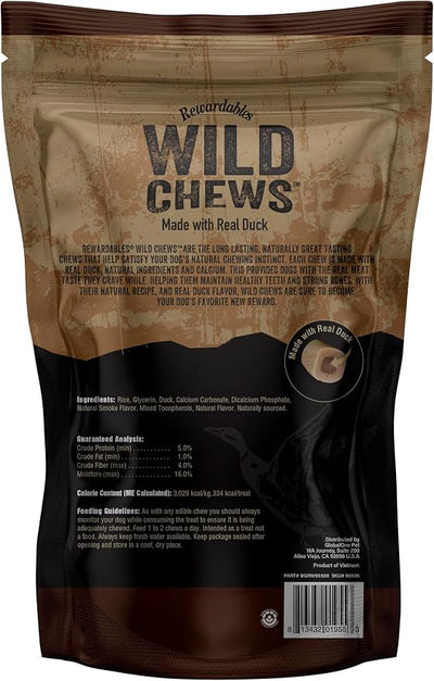 Rewardables | Wild Chews | Duck Recipe, Made with Real Duck, Limited Ingredient, Long Lasting Chews for Large Dogs | 6 Count
