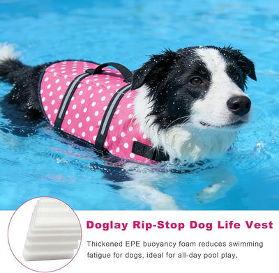 Doglay Dog Life Jacket with Rescue Handle, Dog Life Vest for Swimming Boating, Adjustable Reflective Puppy Swim Vest with Superior Buoyancy for Small Medium Large Dogs