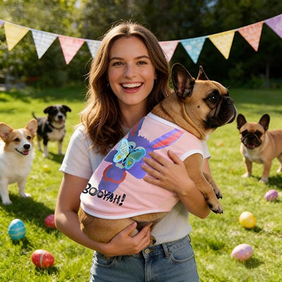 iChoue American Bully Shirts for Dogs Cartoon Bunny Print Clothes Easter Outfits Costumes Rabbit Vests Cotton Tank Tops Pitbull English Bulldog - Pink/XLarge