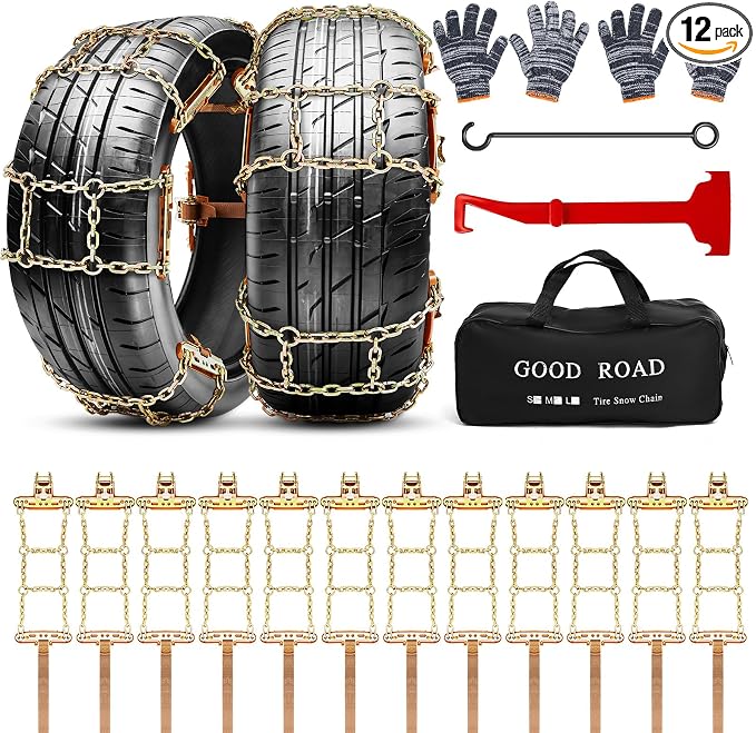 12 Pack Adjustable Snow Tire Chains for Tire Width 235-315mm Suv Truck Pickup, Quick Setup Easy Installation, Thickened Car Non Skid Car Chains