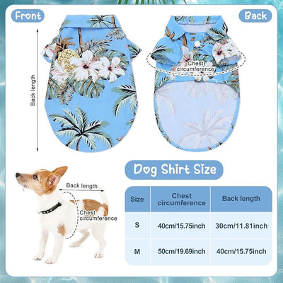 Small Summer T-Shirts Set Include Adjustable Pet Hat with Ear Holes Breathable Hawaiian Dog Shirt Heart Shape Sunglasses Beach Outfit Set for Puppy Small Medium Pets Dog Cat(Blue,S)