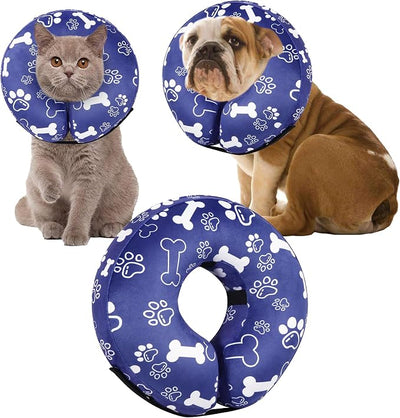 Recovery Donut Collar for Dogs & Cat,Inflatable Dog Cone Collar Alternative After Surgery,Soft Cone for Large Medium Small Dog,Adjustable Pet Neck Donut(Darkblue Bone,Large